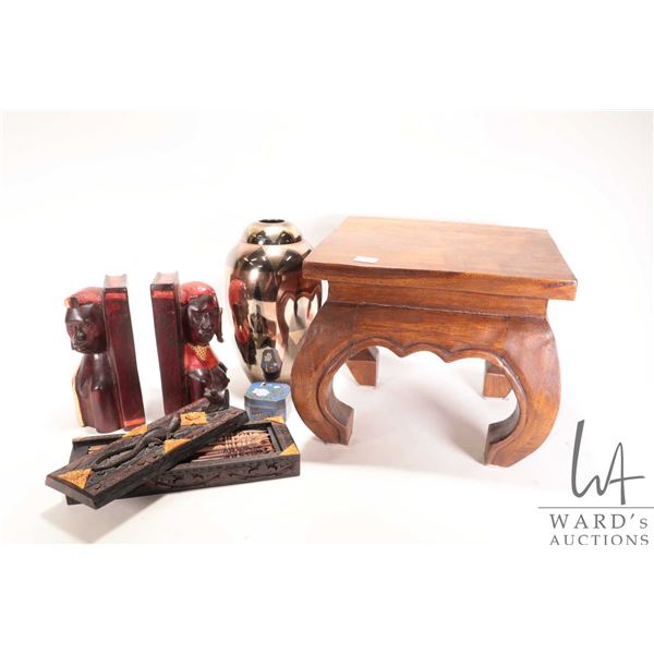 A Selection of Collectibles including 10-1/2" tri-metal vase, a hand carved wooden case containing 8