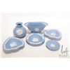Image 1 : Selection of Wedgwood Jasperware including three small pin trays, miniature 3" dish, footed dish and