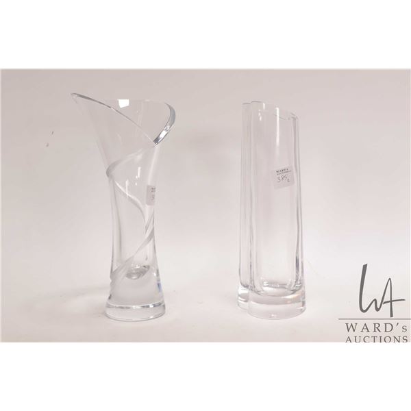 Two pieces of collectible art glass including Orrefors 8" vase and an unmarked etched 9" vase