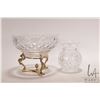 Image 1 : Stuart Crystal 8" center bowl in brass pedestal and a Waterford 5" vase