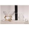 Image 2 : Stuart Crystal 8" center bowl in brass pedestal and a Waterford 5" vase