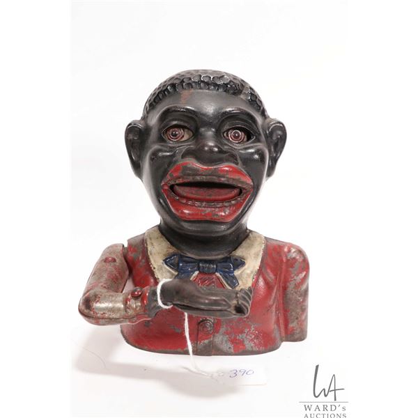 Antique Black Americana cast metal mechanical bank, 6" in height