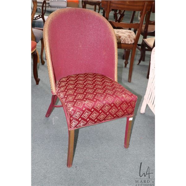 Vintage Lloyd Loom woven wicker chair with fleur-de-lis upholstered seat