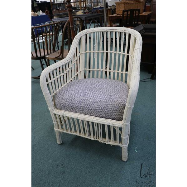 Antique heavy wicker garden chair sprung upholstered seat