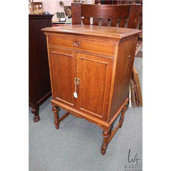 Antique Victrola gramophone cabinet repurposed into bar or storage cabinet, 42" H X 26" W X 20" D
