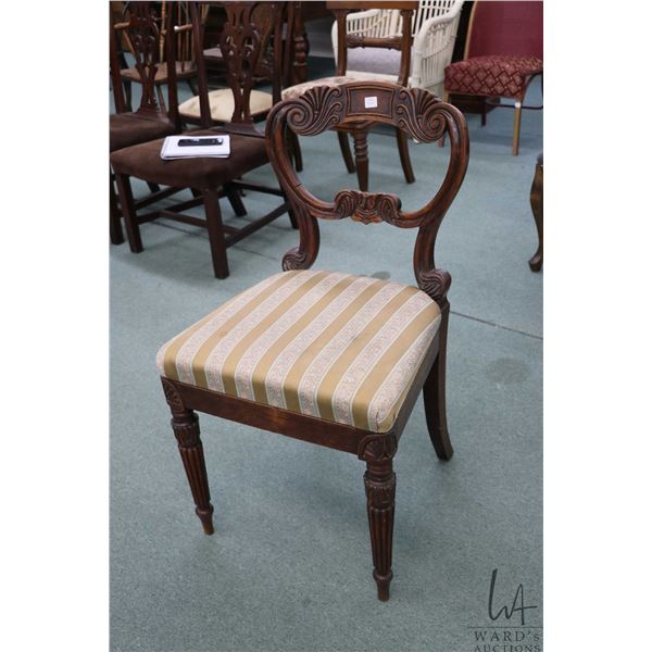 Antique Victorian balloon back chair with reeded supports and carved decoration