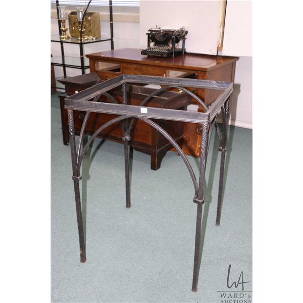 Antique wrought iron table base with twisted support uppers, 34" H X 25" square, ready for the addit