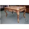 Image 1 : Louis XV baroque style gilt wood coffee table with marble top and decorative skirt and supports, 20"