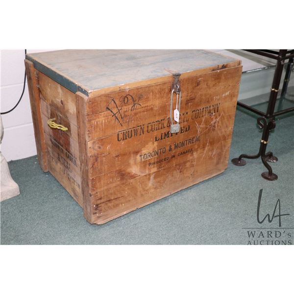 Vintage wooden shipping crate marked "Crown Cork & Seal Company, Toronto & Montreal" 22" H X 28" W X
