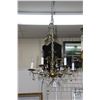 Image 1 : Vintage brass six branch chandelier with hanging lustres