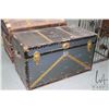 Image 1 : Antique metal bound steamer trunk with removable tray, 21" H X 37" W X 20" D