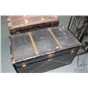 Image 2 : Antique metal bound steamer trunk with removable tray, 21" H X 37" W X 20" D