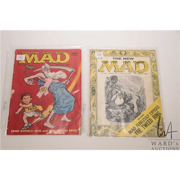 Two vintage collectible Mad Magazine editions including Issue No. 37 from January 1958 and Issue No.