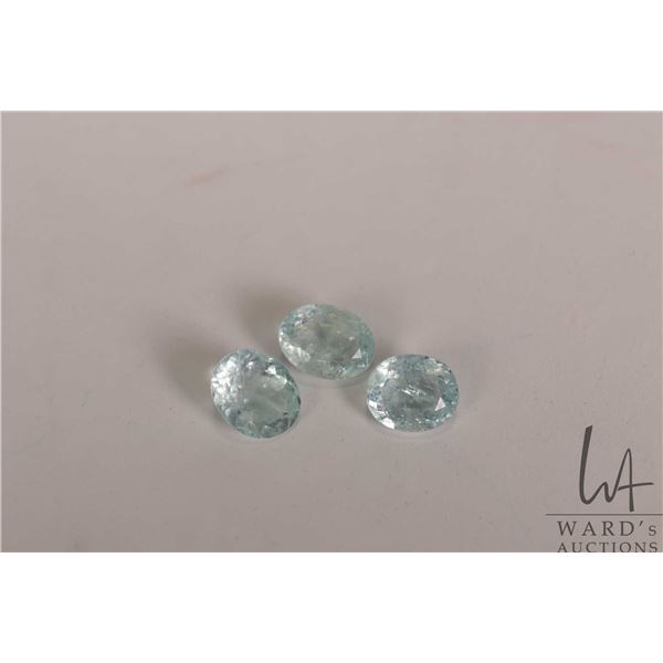 Three very light blue Skardu aquamarine gemstones 16.43 cts. with certificate provided by consignor