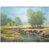 Image 1 : Anna Zoldi, framed acrylic on canvas painting of a spring creek and meadow scene 17-1/2" x 23-1/2"
