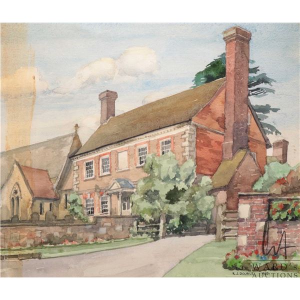 Robert J Double, framed original watercolour painting titled "The Vicarage, Fletching, Sussex" 13-1/