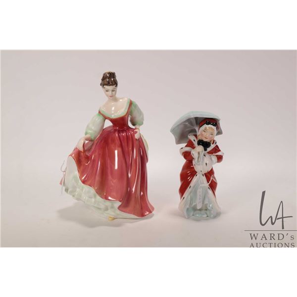 Two Royal Doulton figurines including "Miss Muffet" HN1936 and "Fair Lady (Red)" HN 1962