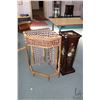 Image 1 : Painted floral motif statuary stand 27 1/2" in height and a woven bamboo corner table, missing botto