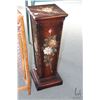 Image 2 : Painted floral motif statuary stand 27 1/2" in height and a woven bamboo corner table, missing botto