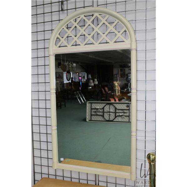 White painted fret wood style wall mirror, 52" H X 28 1/2" W