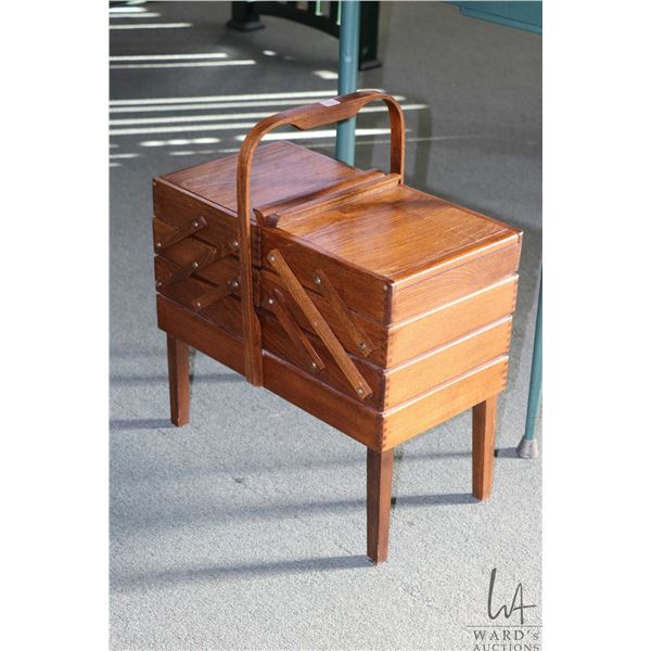 Mid century modern accordion style, floor standing sewing box