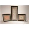 Image 1 : Three framed vintage Chinese silk embroidered panels including two 13" X 13" and a 26" X 11 1/2"