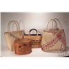 Image 1 : Four woven baskets including three shopping bags and a hinged box