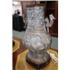 Image 4 : Two heavy bronze Chinese style lamps consignor purports "featuring archaic-style case bronze ritual 