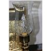 Image 2 : Vintage bas relief brass magazine holder and two bedside lamps with glass hurricane style shades
