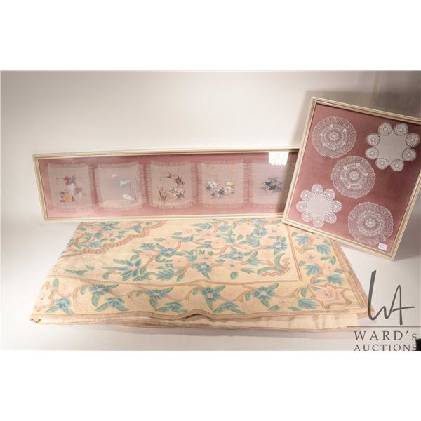 Vintage handmade tapestry/ rug, consignor purports "Made in Kashmir, India. Traditional hand stitche