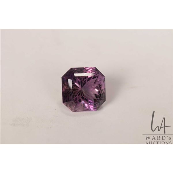 111.02 ct. custom flower design cut amethyst gemstone with certificate provided by consignor