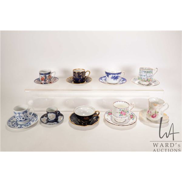 Nine collectible small and demitasse cups and saucers including Royal Albert, Hammersley, Waldershof