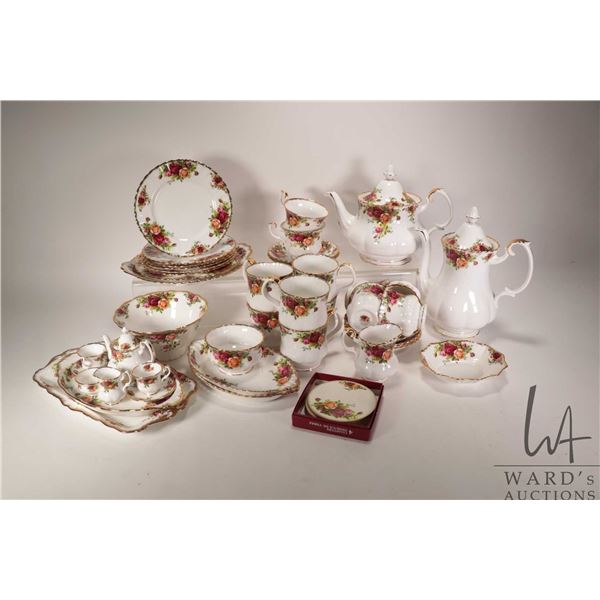 Selection of Royal Albert Old Country Rose china including teapot, coffee pot, six teacups and sauce