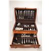 Image 1 : Wooden canteen containing a selection of Rogers Bros. Daffodil silver plate flatware including setti