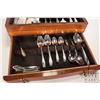 Image 4 : Wooden canteen containing a selection of Rogers Bros. Daffodil silver plate flatware including setti