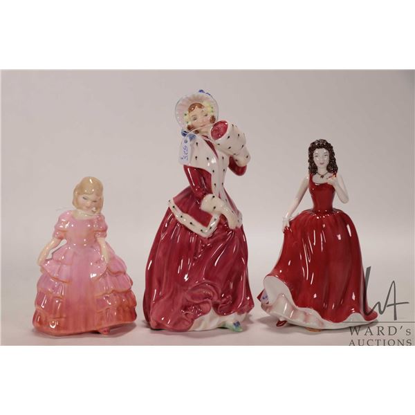 Three Royal Doulton figurines including Canadian collector figurine of the year, "Christmas Morn" HN