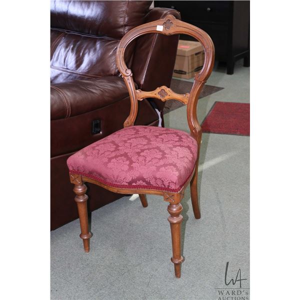 Mahogany balloon back side chair with upholstered seat