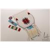 Image 1 : Vintage Indigenous beadwork panel/ pouch, two small straps and a 2" round beadwork patch