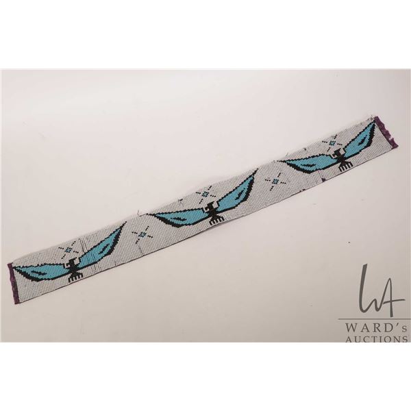 Vintage Indigenous beadwork Thunderbird sash, 3" W X 26" in length
