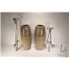 Image 1 : Two glazed pottery 18" vases and two metal and glass candleholders