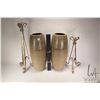 Image 2 : Two glazed pottery 18" vases and two metal and glass candleholders
