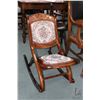 Image 1 : Folding nursing rocker with carved back and tapestry upholstered seat and back