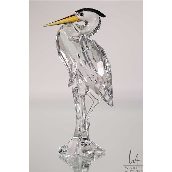 Swarovski crystal "Grey Heron" no. 221627, 6" in height. From the Feathered Friends Collection. Incl
