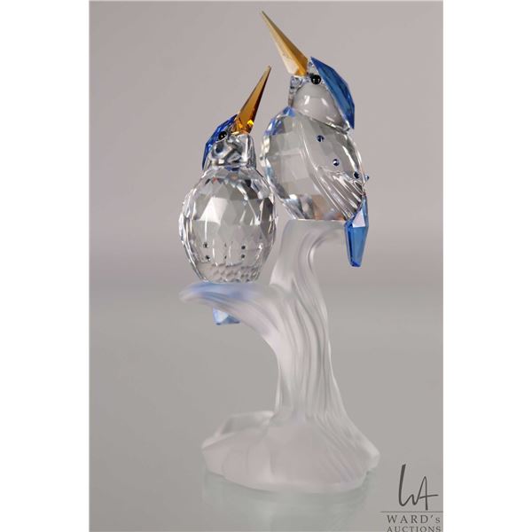 Swarovski crystal Malachite Kingfishers, no. 623323, 3 3/4" in height. From the Feathered Friends Co