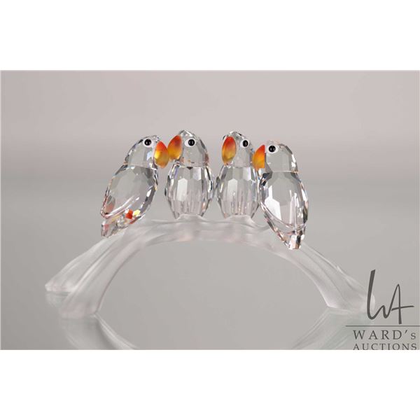 Swarovski crystal "Lovebirds" no. 199123 2 1/4" in height. From the Feathered Friends Collection. In