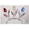 Image 1 : Swarovski crystal set of three coloured tulips on reflective oval stand. Includes original boxes