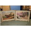 Image 1 : Two large framed oil on canvas paintings including one depicting horse logging, 25-1/2" X 36" and a 
