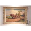 Image 2 : Two large framed oil on canvas paintings including one depicting horse logging, 25-1/2" X 36" and a 