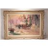 Image 6 : Two large framed oil on canvas paintings including one depicting horse logging, 25-1/2" X 36" and a 