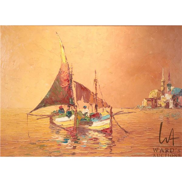 G. Hawi, framed oil on canvas palette painting titled on verso "Vor Istanbul" 22-1/2" x 30-1/2"